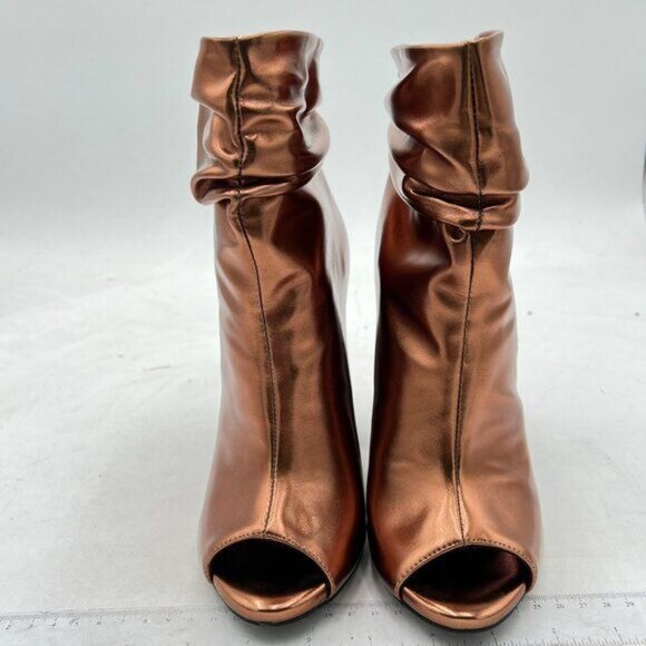 Brown Peep Toe Slouch Ankle Boots Chunky Stacked Heels Party Dress Shoes - Picture 2 of 6